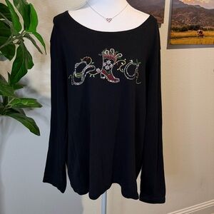 Karen Scott Black Long Sleeve Top with Embellishments